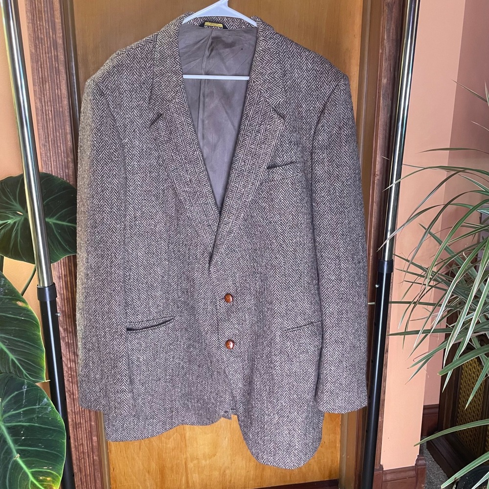 Vintage Harris Tweed 60/70 Herringbone Blazer Handwoven Scottish Wool Sport Coat